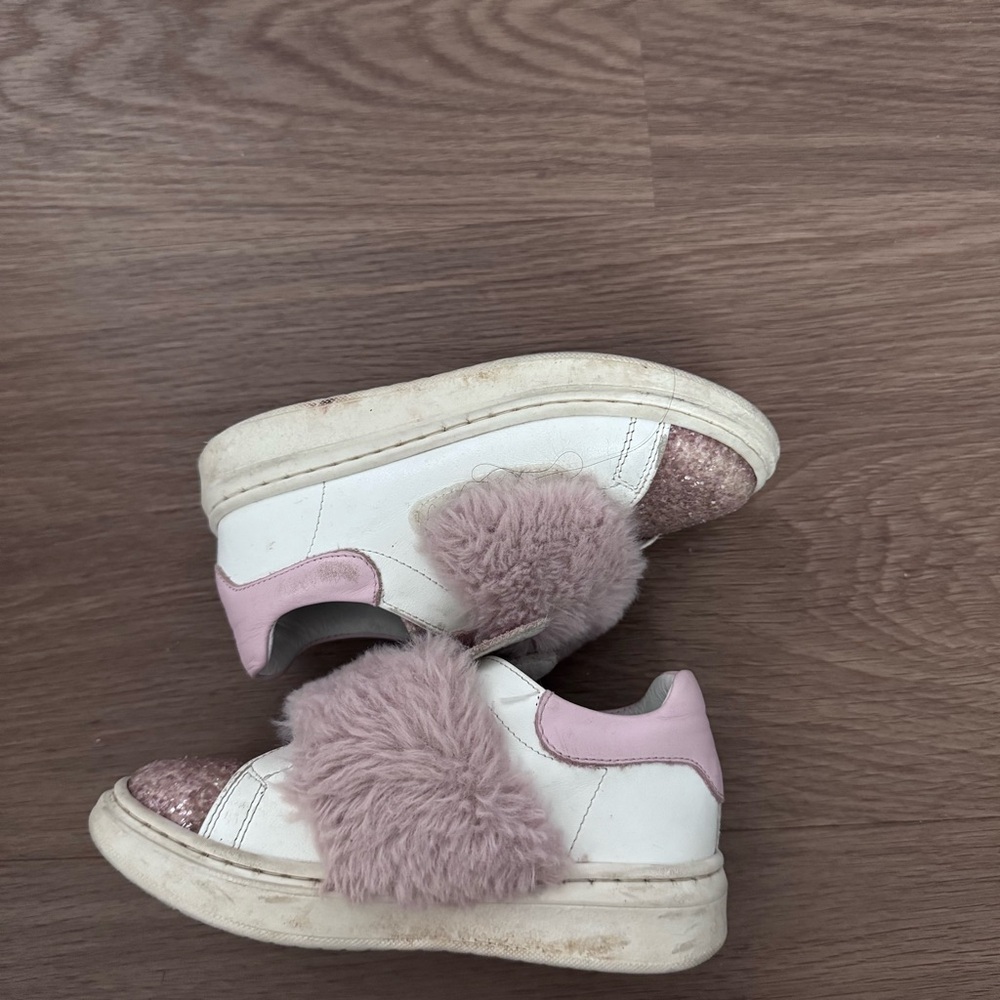 Monnalisa Pink Faux-Fur Glitter Kids Sneakers size 26 - Picture 5 of 13